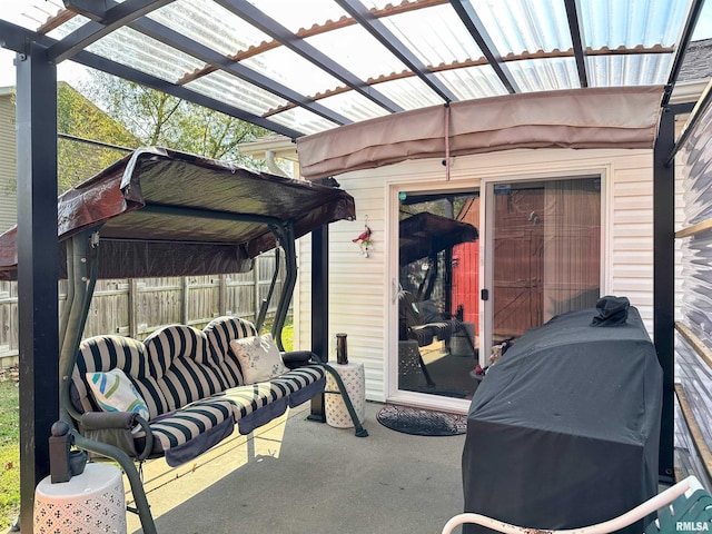 104 Townhouse Dr, Cambria, IL 62915 - view of patio / terrace with fence, a pergola, a grill, and outdoor lounge area