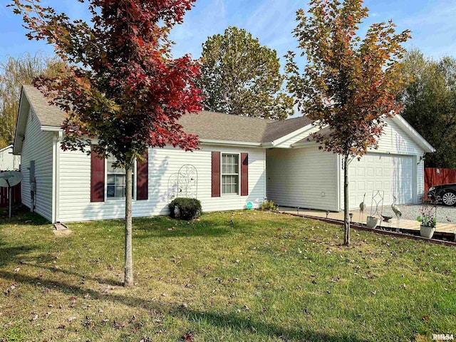 104 Townhouse Dr, Cambria, IL 62915 - ranch-style home featuring a garage, concrete driveway, roof with shingles, and a front yard