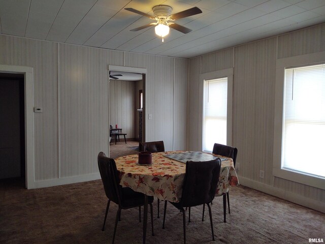 7280 Buncombe Rd, Buncombe, IL 62912 - dining room featuring carpet flooring, ceiling fan, and baseboards