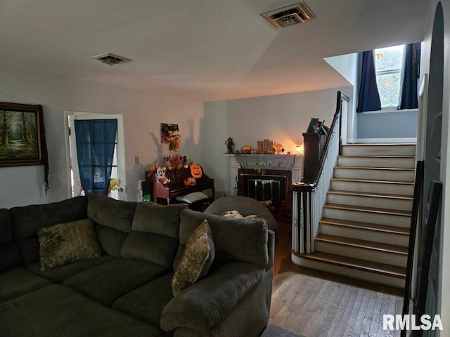 living room with hardwood / wood-style floors