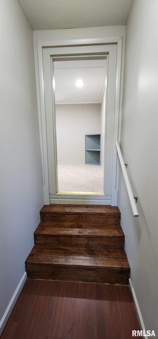 stairway featuring hardwood / wood-style floors