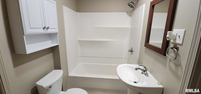 full bathroom with toilet, shower / tub combination, and sink