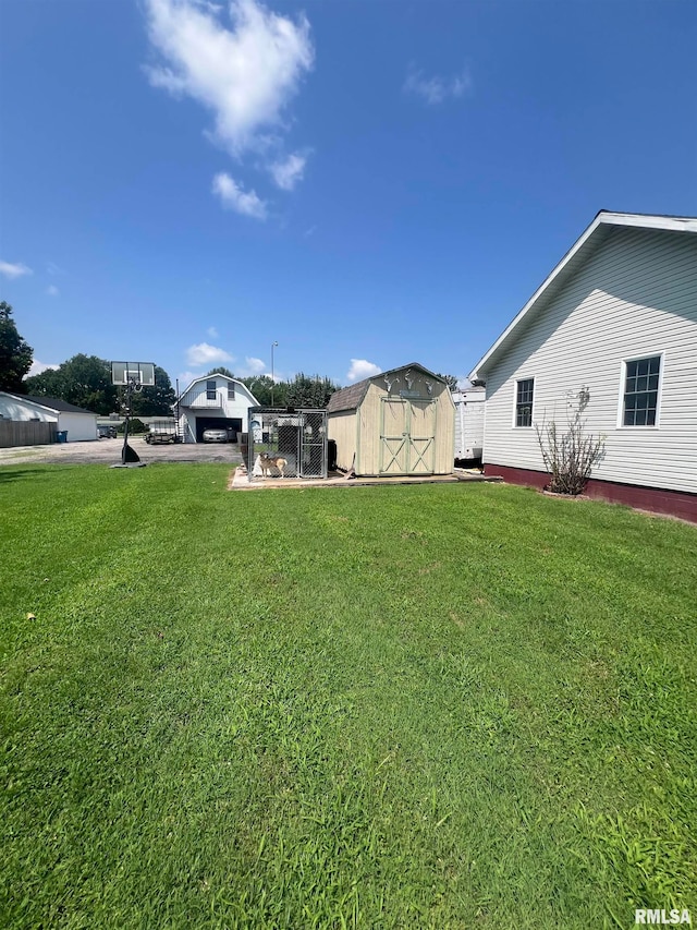 view of yard featuring a shed