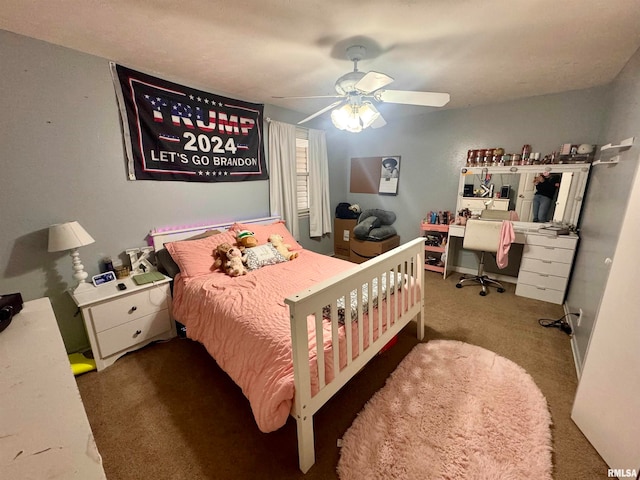 bedroom featuring carpet and ceiling fan