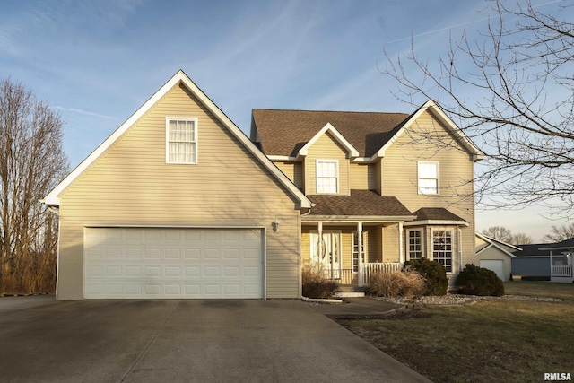 view of front of property featuring a garage and covered porch