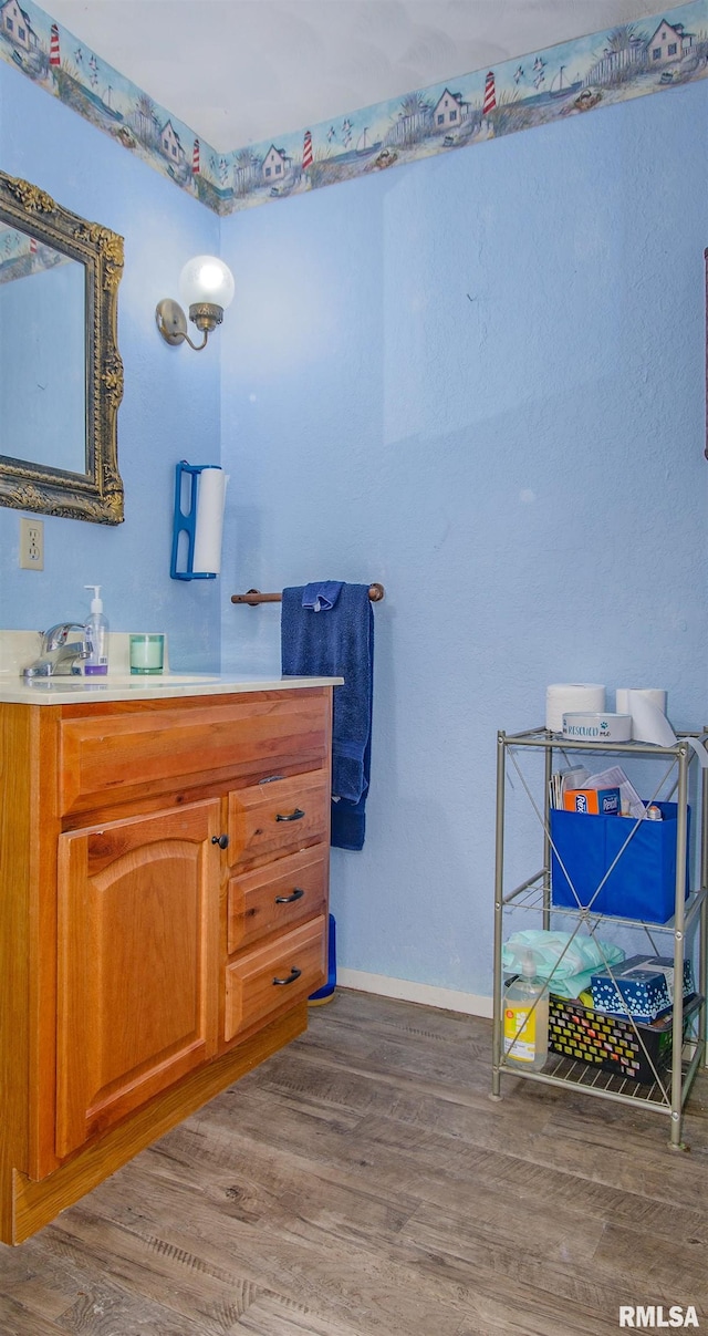 bathroom featuring hardwood / wood-style floors and vanity