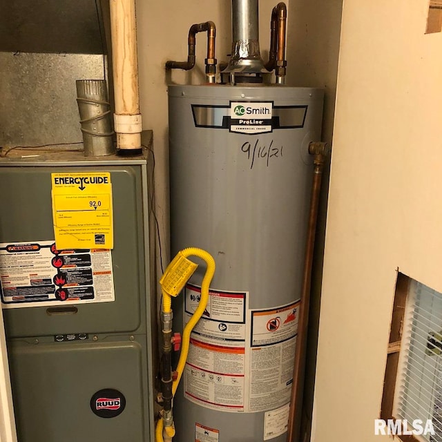 utility room featuring water heater