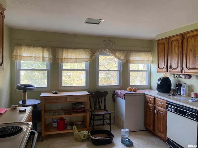 kitchen featuring electric stove and white dishwasher