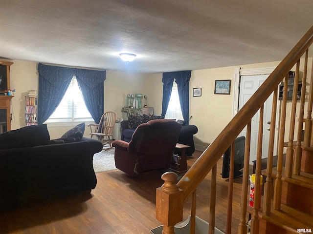 living room with hardwood / wood-style flooring