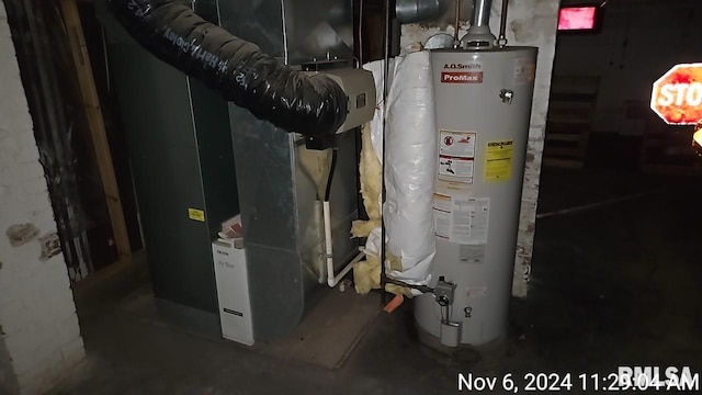 utilities featuring water heater and heating unit