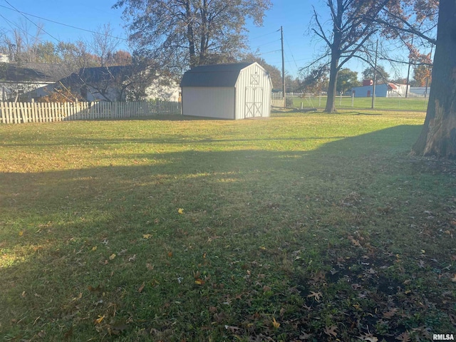 view of yard featuring a storage shed