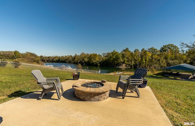 75 Bedrock Rdg, Elkville, IL 62932 - view of patio with a fire pit and a water view