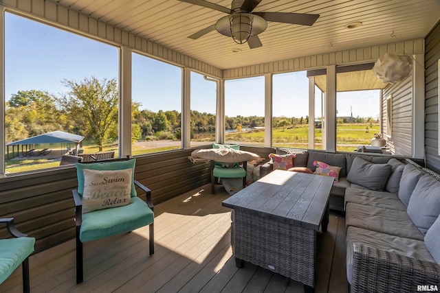 75 Bedrock Rdg, Elkville, IL 62932 - sunroom featuring a ceiling fan and an outdoor living space