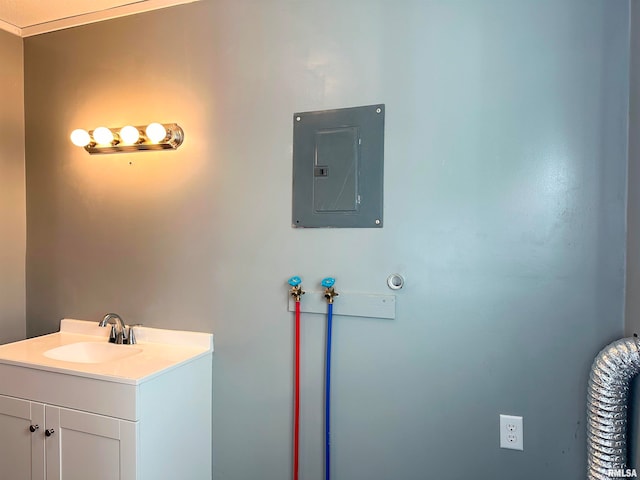 bathroom with vanity and electric panel