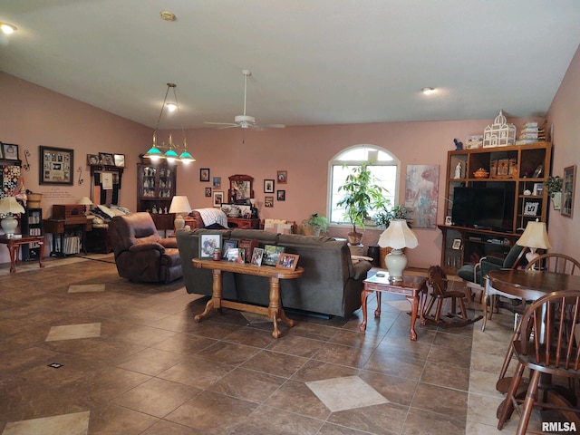 20366 Noisy Goose Ln, Olive Branch, IL 62969 - living room with lofted ceiling and a ceiling fan