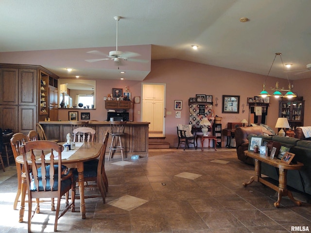 20366 Noisy Goose Ln, Olive Branch, IL 62969 - dining area featuring vaulted ceiling and a ceiling fan