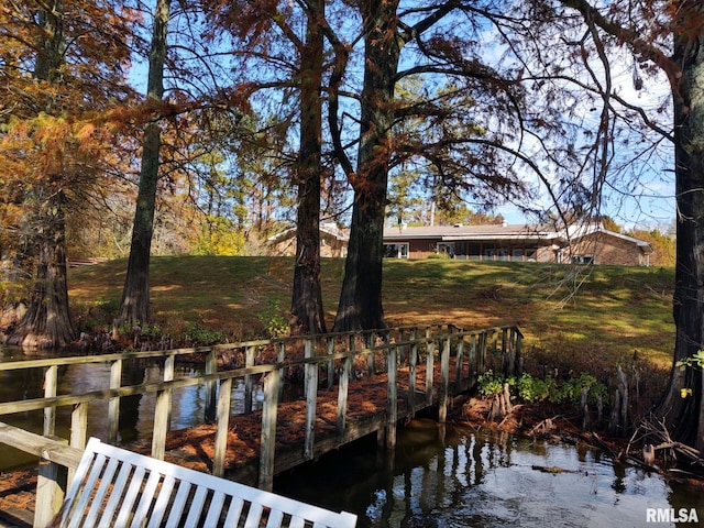 20366 Noisy Goose Ln, Olive Branch, IL 62969 - dock area with a lawn and a water view