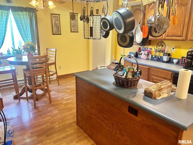 kitchen featuring light hardwood / wood-style floors and ceiling fan