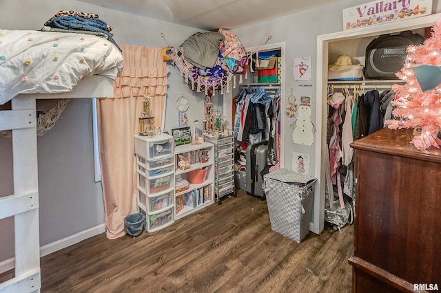 spacious closet with dark hardwood / wood-style flooring