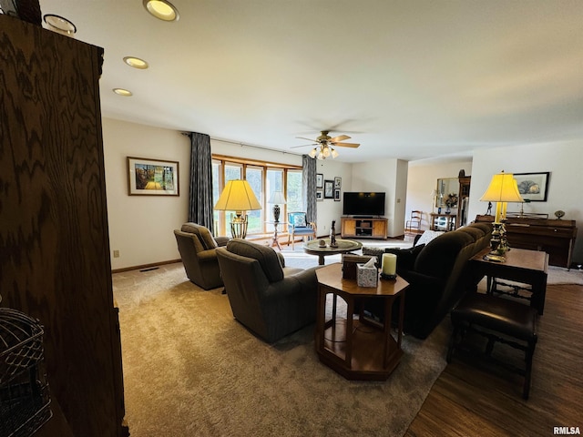 living room with ceiling fan