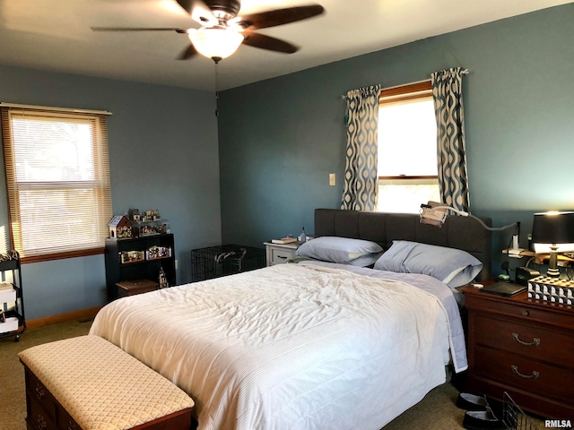 bedroom with carpet flooring and ceiling fan