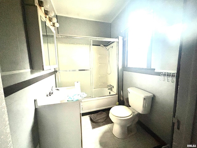 full bathroom with vanity, toilet, and shower / bath combination with glass door