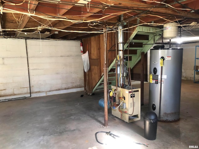 basement with water heater