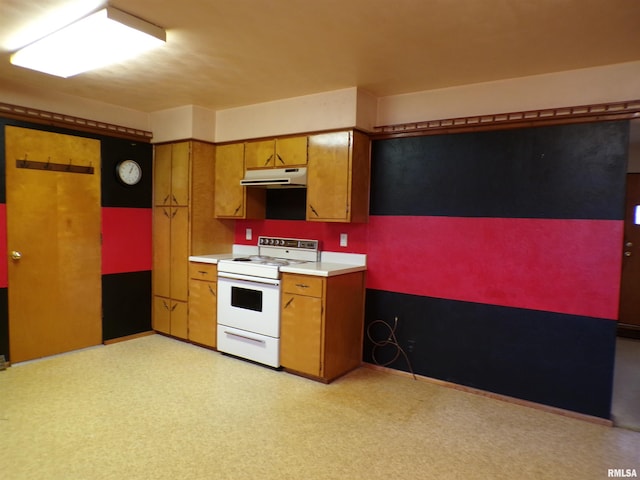 kitchen with white range with electric stovetop