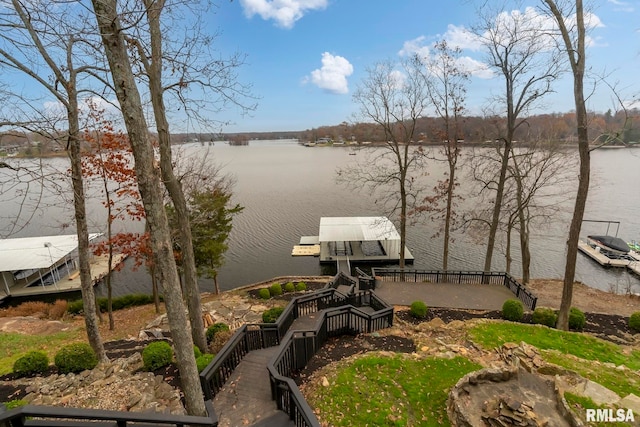 dock area featuring a water view