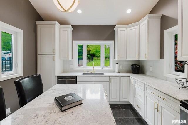 12225 Pebble Point Rd, Marion, IL 62959 - kitchen featuring a sink, stainless steel dishwasher, healthy amount of natural light, decorative backsplash, and recessed lighting