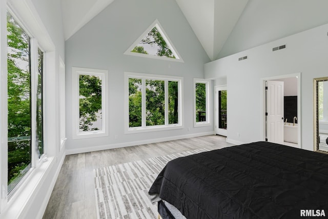12225 Pebble Point Rd, Marion, IL 62959 - bedroom featuring high vaulted ceiling and wood finished floors