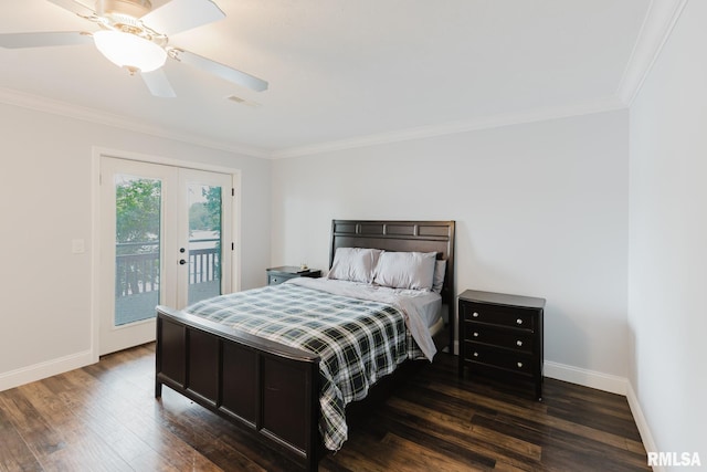 12225 Pebble Point Rd, Marion, IL 62959 - bedroom featuring access to exterior, crown molding, wood finished floors, baseboards, and french doors