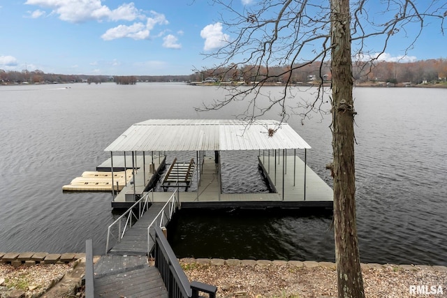 view of dock with a water view