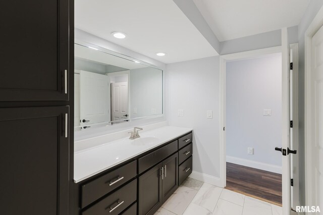 12225 Pebble Point Rd, Marion, IL 62959 - bathroom with vanity, baseboards, recessed lighting, and marble finish floors
