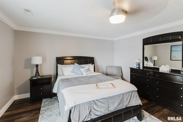 12225 Pebble Point Rd, Marion, IL 62959 - bedroom with ornamental molding, dark wood finished floors, and baseboards