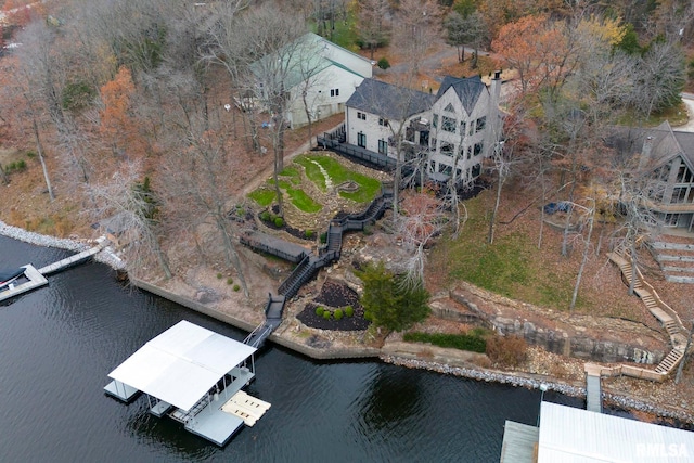 drone / aerial view featuring a water view