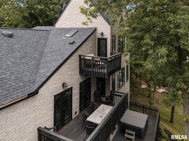 12225 Pebble Point Rd, Marion, IL 62959 - rear view of house with a shingled roof, a balcony, and a wooden deck