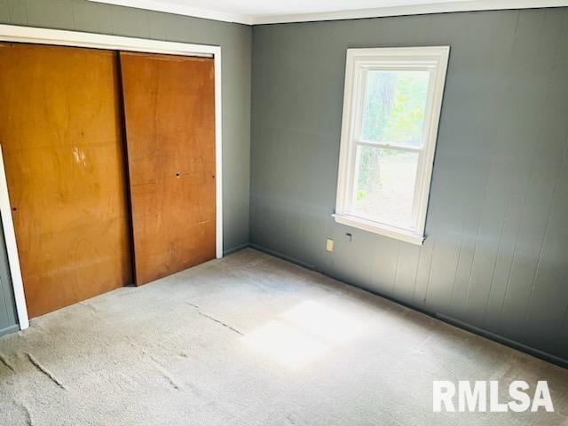 unfurnished bedroom with a closet and carpet floors