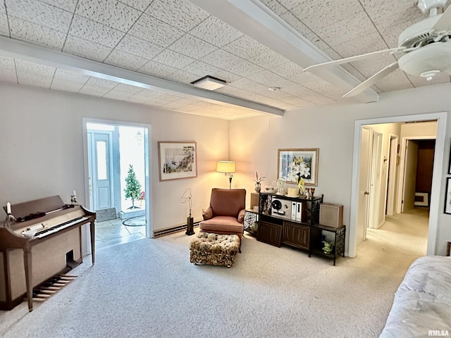 living area with light carpet