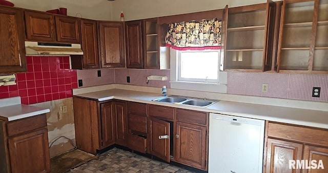 kitchen featuring dishwasher, decorative backsplash, and sink