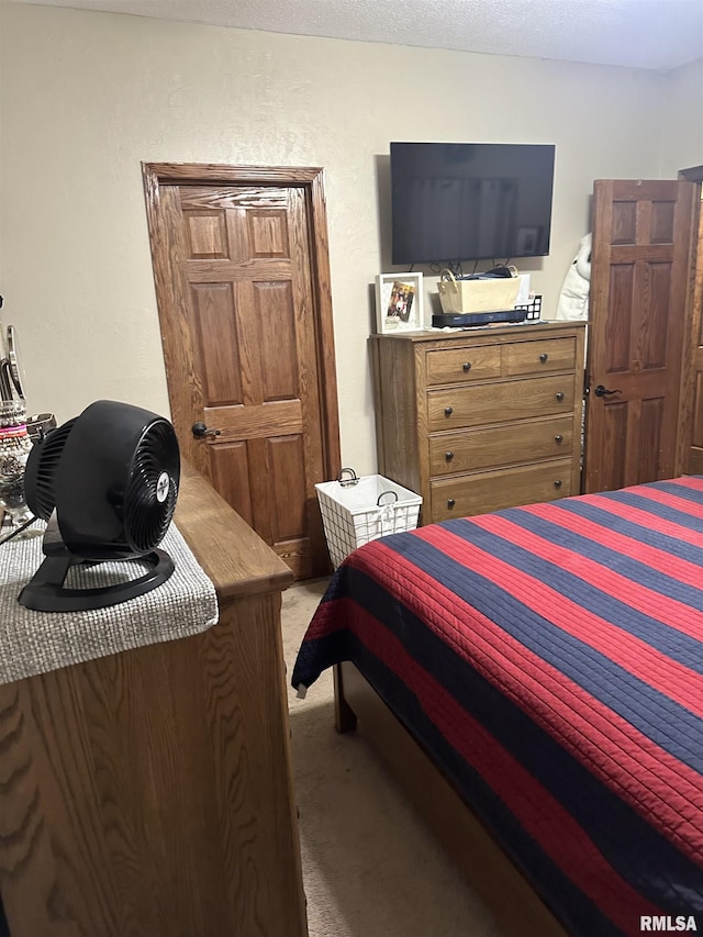 bedroom with light colored carpet