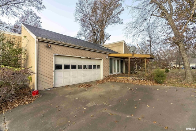 exterior space featuring a garage