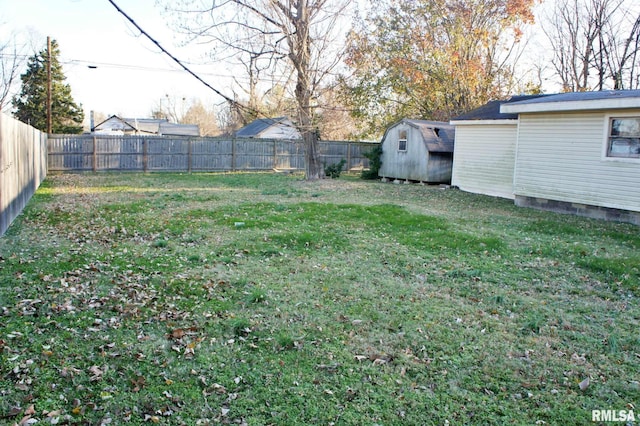 view of yard featuring a storage shed