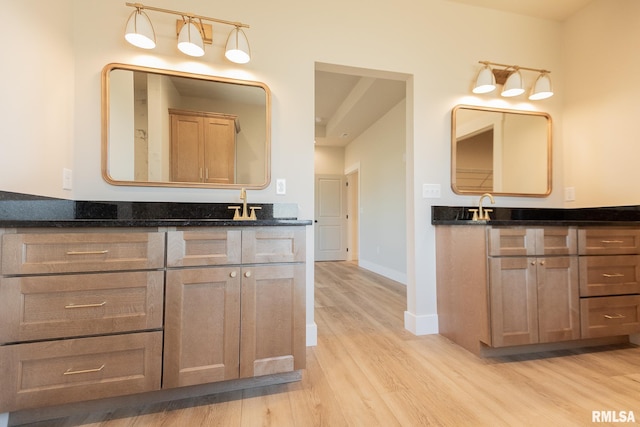 bathroom with vanity and hardwood / wood-style flooring