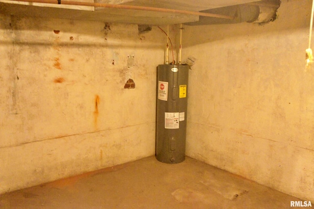 basement featuring electric water heater