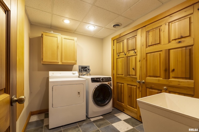 221 Poplar Lake Rd, Makanda, IL 62958 - laundry area featuring washer and clothes dryer, cabinet space, recessed lighting, and baseboards