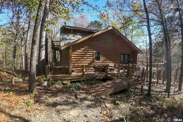 221 Poplar Lake Rd, Makanda, IL 62958 - view of side of home featuring log exterior and a deck