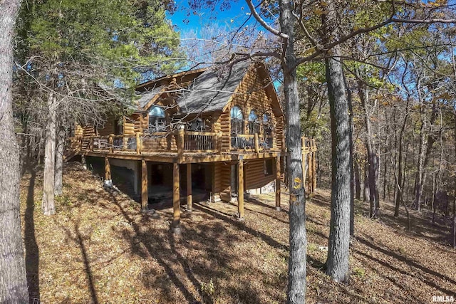221 Poplar Lake Rd, Makanda, IL 62958 - rear view of house with log siding and a wooden deck