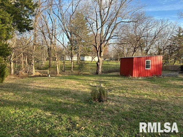 view of yard with a storage shed