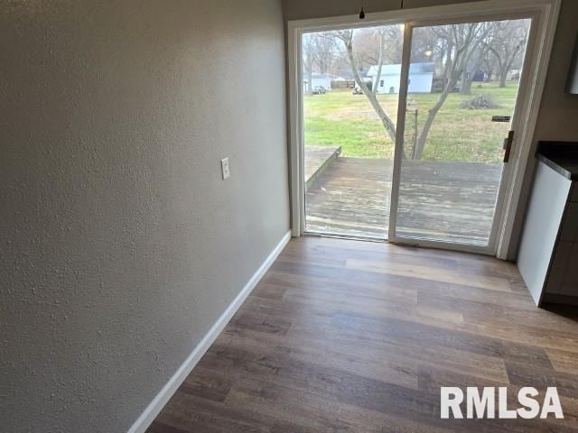 doorway to outside featuring dark wood-type flooring